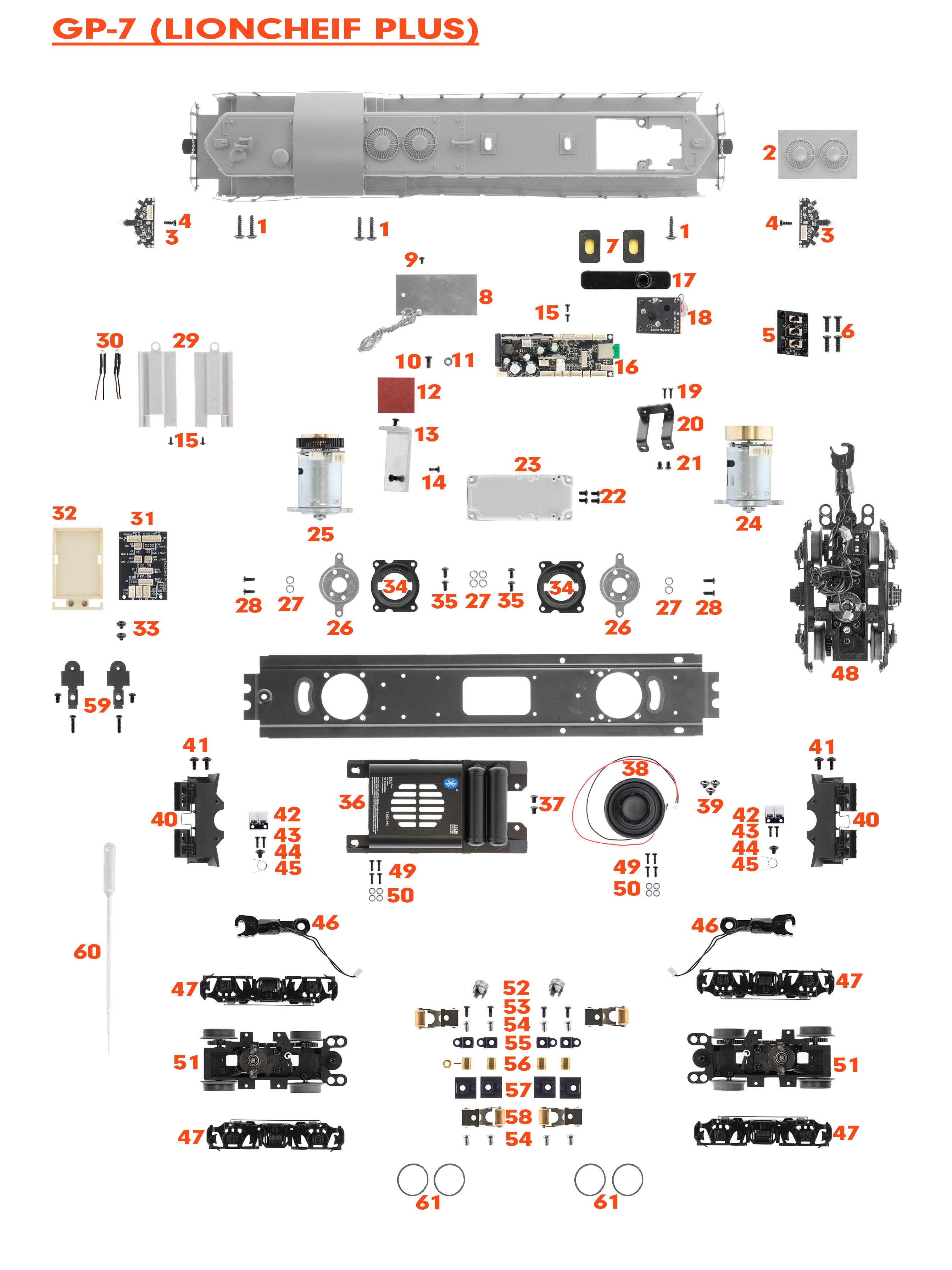 Rock Island LionChief Plus 2.0 GP7 #1208 PARTS BREAKDOWN